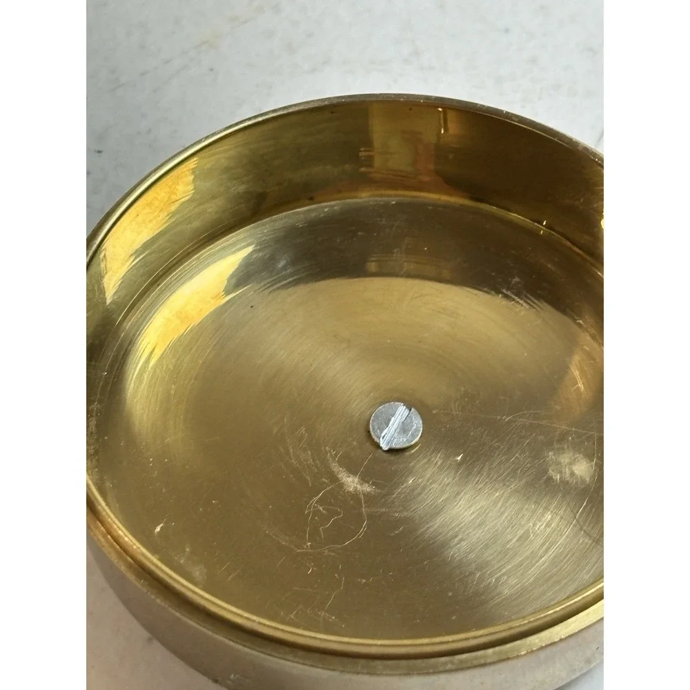 Brass Round Trinket Box Apple On Lid‎ Vintage Jewelry Valuable Storage 3